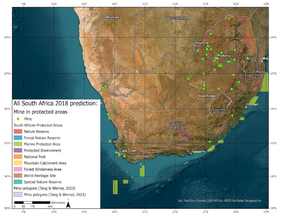 Figure 7: Mine points predicted at the scale of the entire South Africa (and Lesotho) territory for the year 2018